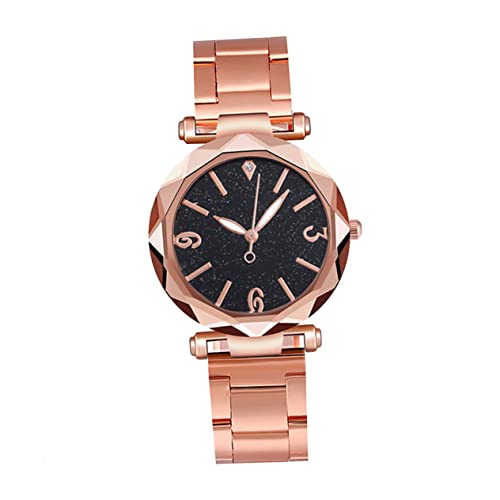 Mikikit Jubiläumsfrauengeschenk Frau Beobachten Armbanduhr Frau Regalo Donna Anniversario Quarz-Armbanduhr Orologio Analogico Donna Schwarze Uhr Fräulein Rostfreier Stahl Edelstahlband von Mikikit