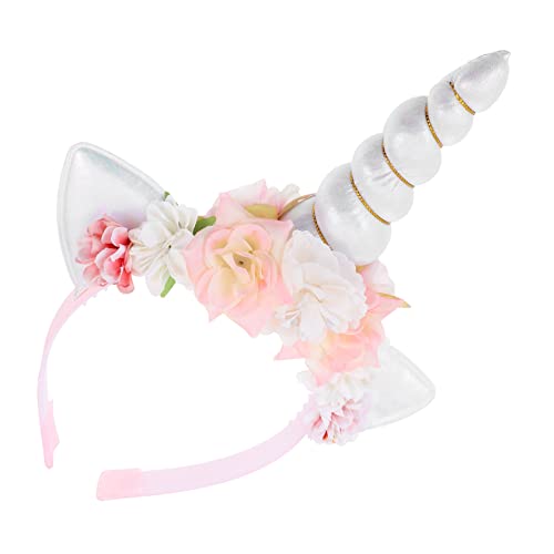 Mikikit Einhorn Stirnband Kinder Haargummis Stirnband Mit Katzenohren Gefälschtes Blumenstirnband Ohren Blühen Haarband Haarzubehör Ohr Kopf Braut Stoff Künstliche Blumen Karikatur Weiß von Mikikit