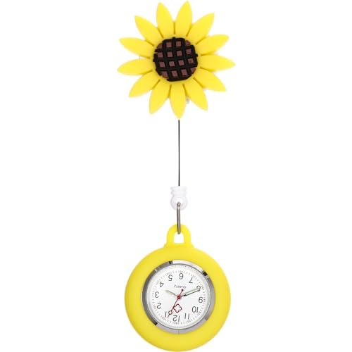 Mikikit 1Stk Sonnenblumen-Krankenschwester-Formular Schwesternuhr im Sonnenblumendesign Revers Uhr Stethoskop Geschenke Taschenuhr für Krankenschwestern hängende Taschenuhr aufsteckbar 3D von Mikikit