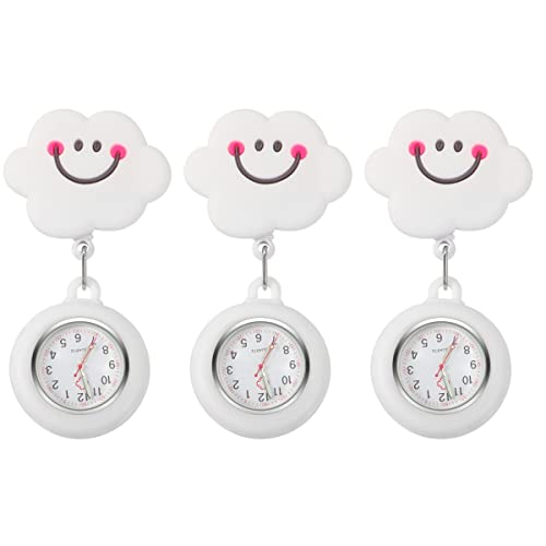 Mikikit Taschenuhr Entzückende Taschenuhr- Adorable Clip- On Watch H?ngen Runch Einziehbare Uhr mit Silikon Cover- 3 Stücke Krankenschwesteruhr Brosche von Mikikit