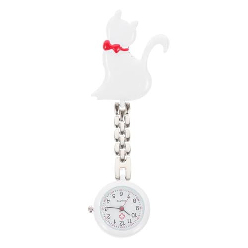 Mikikit Krankenschwestern Revers Uhr Entzückende Taschenuhren- Quarz ?dchen Tragbare Taschenuhr mit Katze- Patern Taschenabzeichen- Uhren für Doktorkrankenschwester Bequeme Clip- Uhr Kitteluhr von Mikikit