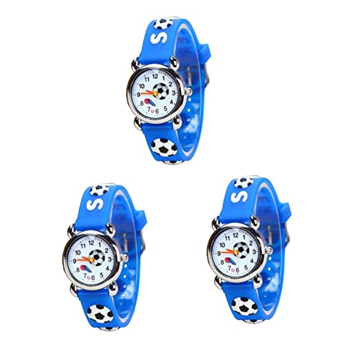 Mikikit Ethnischer Schmuck 3D-Kinderuhr Kinderuhren Kinderkarikaturkautschuk des Fußballs 3Pcs Für Muster D Pfeifen Kinder Blaue Bügel-Armbanduhruhr Armbanduhr Fußballuhr Betrachten von Mikikit