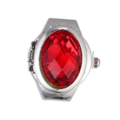 Mikikit Spezielle Ovaluhr Finger Ring Für Herren Und Damen Modischer Quarzring Mit Elastischem Band Rot von Mikikit
