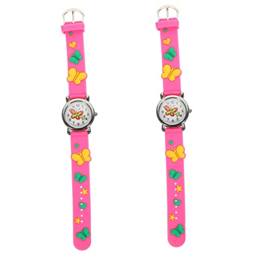 Mikikit Herren Armbanduhr Zubehör Kinder 2 Stücke Kinderuhr Kindertag Geburtstag Mädchen Armbanduhr Studenten Cartoon Schmetterlinge Tragbares Handgelenk Dekoratives Für Kinder Studentengeschenk von Mikikit