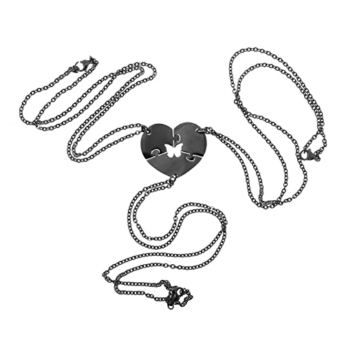 Mikikit Herz Puzzle Freundschaftskette aus Titanstahl Langlebiger Rostfreier Teiliges mit Schwarzer Halskette Eleganter Freundschaftsanhänger für Damen und Freunde Perfektes von Mikikit