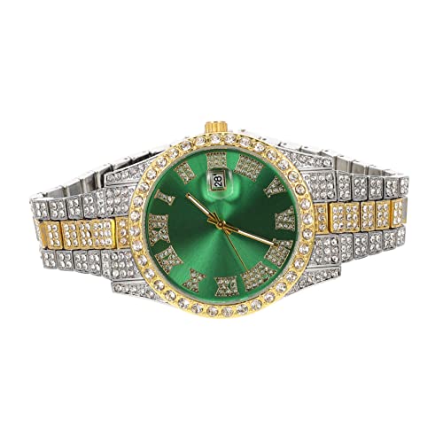 Mikikit Kalenderuhren Für Herren Armbanduhr Lederuhr Goldene Uhr Leuchtende Uhren Diamantgolduhren Schwarze Uhren Für Männer Diamantuhr Für Männer Luxuriös Kristall Männlich Glas Fräulein von Mikikit