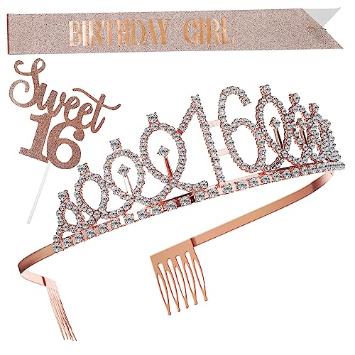 Mikikit Jahre Geburtstag Deko Set Roségold Torte Topper Schärpe Damen Party Dekoration Indoor Outdoor Leicht Vielseitig von Mikikit