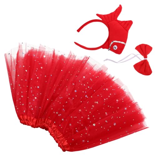 Mikikit Junge Mädchen Meerestier Kostüm Set Mit Plüsch Fischkopfbedeckung Und Unterwasser Stirnband Für Kleine Mädchen Als Karnevalsgeschenk Und Halloween Outfit von Mikikit