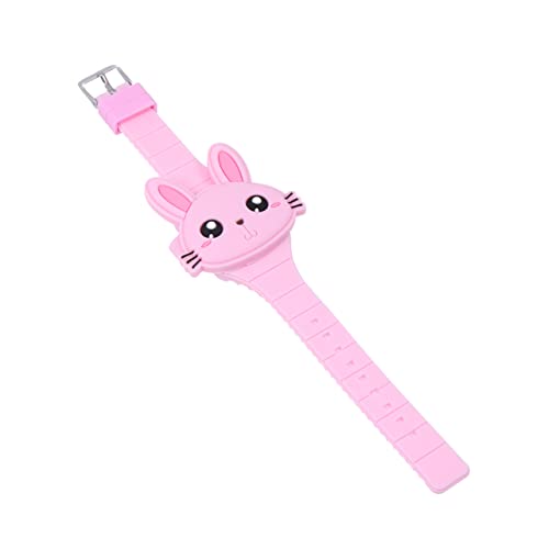 Mikikit Kinder Cartoon Uhr Spielzeug Silikon LED Armbanduhr mit Klappdeckel Leuchtende Uhr in Kaninchenform Hellrosa Kinderspielzeug für Mädchen und Jungen für Geburtstag und Party von Mikikit