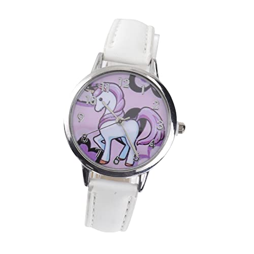 Mikikit Kinderuhren Armbanduhr Für Kinder Cartoon-Muster Kinderuhr Mode-Cartoon-Uhr Quarzuhr Für Kinder Einhornuhr Mit Stahlbändern Einhorn Kinderuhr Student Quarzuhren Anschauen Weiß von Mikikit