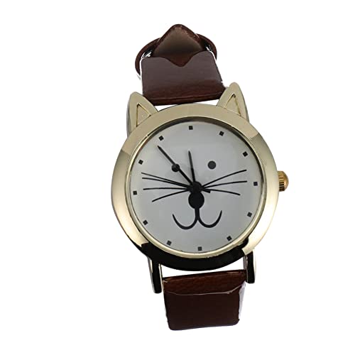 Mikikit Damen Armbanduhr Mit Katzenmotiv Süße Cartoon Quarzuhr Mit Praktischem Pu-lederarmband Modisches Design Für Mädchen Und Frauen Für Geburtstage Weihnachten Und Besondere von Mikikit