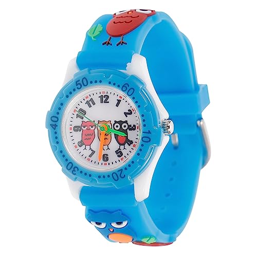 Mikikit Kinderuhr Kinder 3D-Cartoon-Uhr Armbanduhr mit Eulenarmband Mädchen sehen Cartoon-Eulenuhr Kinderarmbanduhr Cartoon-Kinder-Armbanduhr Quarz Anschauen Gummiband Gurt Plastikspiegel von Mikikit