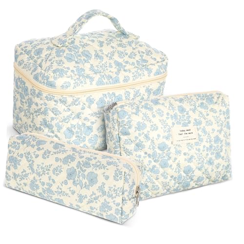 Mikikit Kosmetiktasche Für Damen Reise Kulturtasche Aus Baumwolle Mit Reißverschluss Ästhetische Schminktasche Mit Blumenmuster Tragbar Vielseitig Einsetzbar Leicht Und Sanft von Mikikit