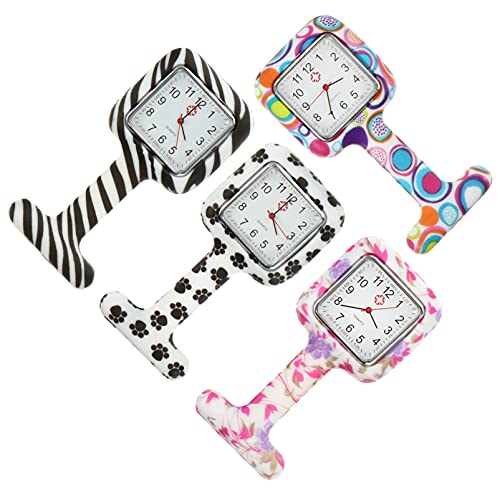 4 Stück Taschenuhr Zweite Hand Uhr Für Pflege Für Frauen Abzeichen Uhr Schwesternuhr Aus Silikon Revers Uhr Brosche Zeituhr Arztuhr Offen Fräulein Schließe Kieselgel Medizinisch von Mikikit