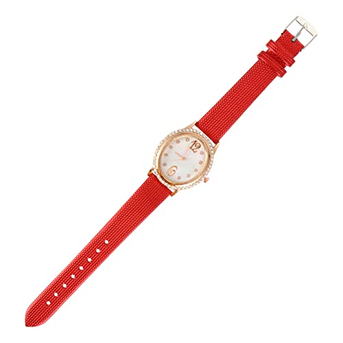 Mikikit Lederuhr en Leder Für Armbanduhr Mädchen Armband Mode Uhren Handgelenk Strass Modische Riemen Rot Kreative Uhr Diamant Freizeituhr en Für Damen Diamantuhr von Mikikit