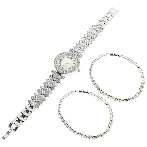 Mikikit Edelstahlarmband Luxus Strass Frauenuhr: Mode Kristall Diamant Uhren Edelstahl Armband Quarzuhr für Lady Girls mit Watch Ersatz Strap- Silber Strumpffüller von Mikikit