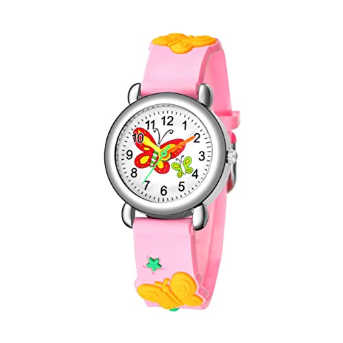 Mikikit Kinder Quarzuhr Schmetterling Cartoon Silikon Armbanduhr für Mädchen Jungen Studenten Rosa von Mikikit