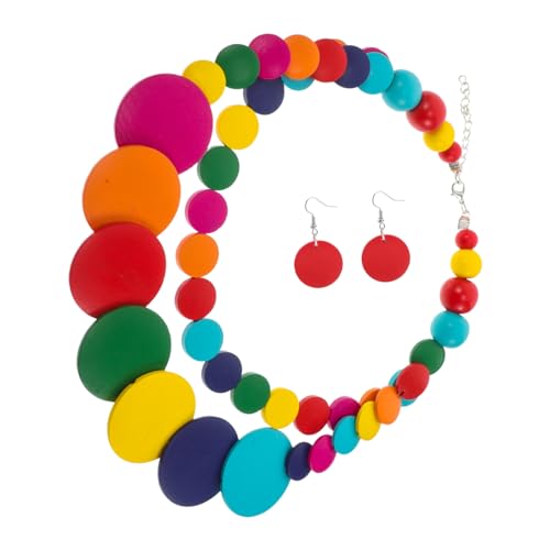 Mikikit Mehrschichtige Holzperlenkette Damen Boho Stil Langer Beaded Choker Hals Schmuck Ethnisch Kreatives Design für Party und Alltag von Mikikit