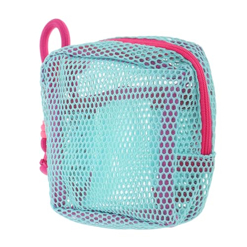 Mikikit Mesh Kosmetiktasche für Reisen Türkisfarbener Tofu Beutel mit Reißverschluss Rosafarbenem Schlüsselband für Aufbewahrung von Make Up Datenkabeln Tragbar von Mikikit