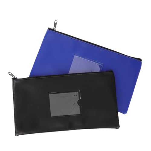 Mikikit PU Leder Banktasche mit Reißverschluss Transparente Fenster Aufbewahrungstasche für Bargeld Dokumente Quittungen Leichte Kompakte Geldbörse in Schwarz und Blau Vielseitig von Mikikit