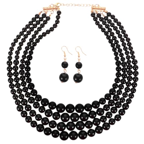 Mikikit Perlen Halskette und Ohrringe Damen Mehrlagig Schmuck Hochzeit Brautschmuck für Frauen und Mädchen Party Festtagsmode von Mikikit