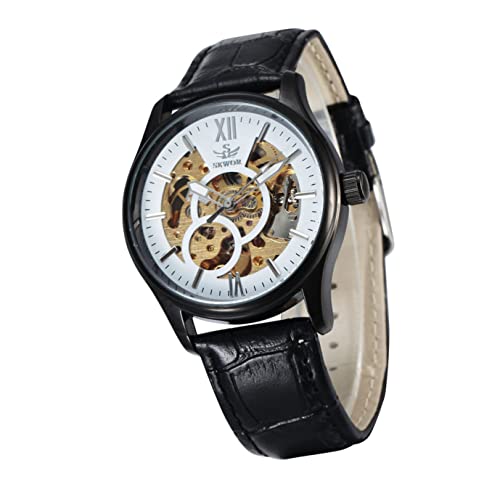 Mikikit ausgehöhlte Uhr komplett automatisch Junge Uhr betrachten Uhr mit präzisem Uhrwerk mechanische Armbanduhr Herrenarmbanduhr aushöhlen mechanische Uhr Herrenuhr Anschauen Mann Weiß von Mikikit
