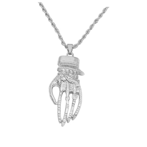 Mikikit Punk Stil Herren Halskette mit Skelett Hand Anhänger Robuster Sweater Chain Schmuck Modisches für Männer Streetwear Accessoire in Silber von Mikikit