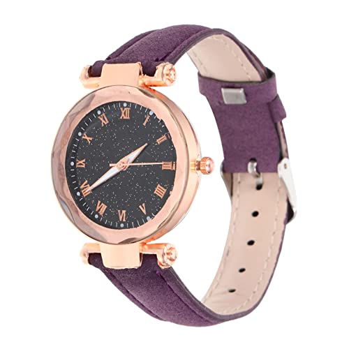 Mikikit Quarz Damenuhren Reloj para Niños Frauen Verstellbare Uhr Weibliche Lederuhr Armbanduhr Für Damen Lederuhr Für Damen Freizeituhr Für Damen Quarz Mädchen Junge Violett Lederriemen von Mikikit