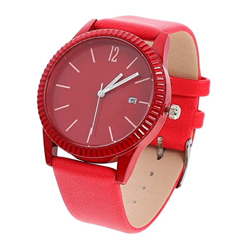 Mikikit Quarzuhr Damenuhren Armbanduhr mit Leuchtendem Kalender Lederarmband Zarte Uhr für Damen Eleganter Stil Vielseitig Rot von Mikikit