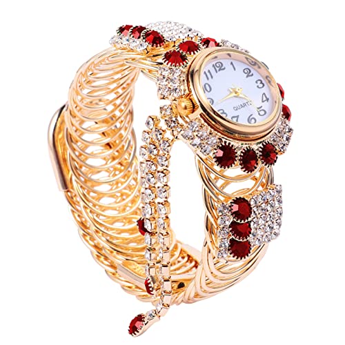 Mikikit Betrachten Rote Damenuhr 1 Japan Tag Bling Kinder Weiblich Strass Diamanten Luxus - Rote Dame Mode Handgelenk Jahrestag Perlenarmband Stilvoller Runder Edelstein Mama von Mikikit