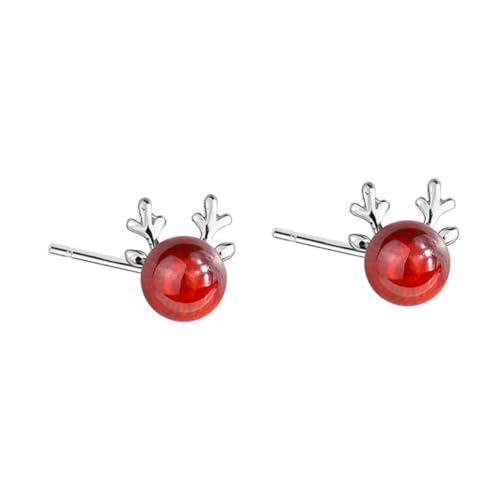 Mikikit Rote Elk Ohrstecker Damen Schmuck Silber Weihnachten Party Ohrschmuck für Frauen Mädchen Langlebig und Modisch von Mikikit