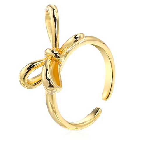 Mikikit Schleifenring Offener Ring Damenring Aus Kupfer Stapelbarer Fingerring Statement-schmuck Für Teenager Ringe Mit Bowknot-design Elegant Und Zeitlos von Mikikit