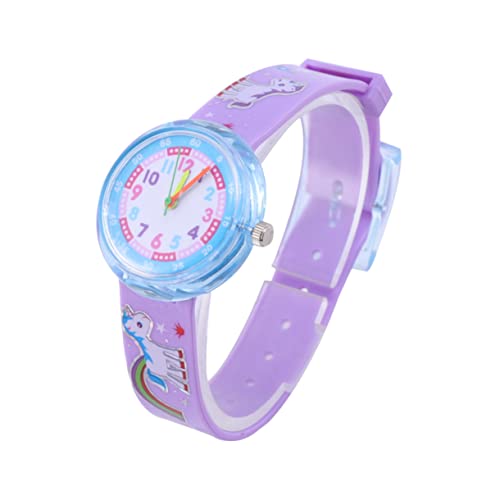 Mikikit Kinderuhren Kinderuhr Studenten Sportuhr Schöne Kinder Beobachten Cartoon Analog Display Uhr Einhornuhr Für Kind Harz Band Mädchen Uhr Kunststoff-PVC Kinderkarte Karikatur Violett von Mikikit