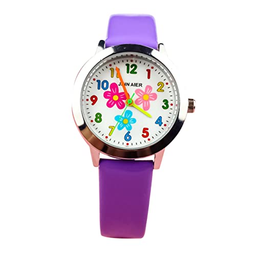 Mikikit Schüleruhr Mit Silikonarmband Uhr Mit Weichem Band Uhr Bunte Armbanduhr Quarz-Armbanduhr Weiches Armband Blumenuhr Armband Aus Ledergürtel Kind Damenuhr Anschauen Violett von Mikikit