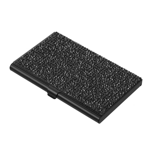 Mikikit Schwarzer Metall Visitenkartenhalter mit Strasssteinen Kompakter Business Card Organizer aus Langlebige Kartenbox für Büro und Zuhause Praktischer Kartenetui Organizer von Mikikit