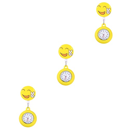 Mikikit Schwesternuhr Smily 3 Stücke Arbeiten Cartoon Batterie Handclip Revers Studenten Praktische Uhren Ärzte Kreative Unisex Einziehbare Tragbare Metalltasche von Mikikit