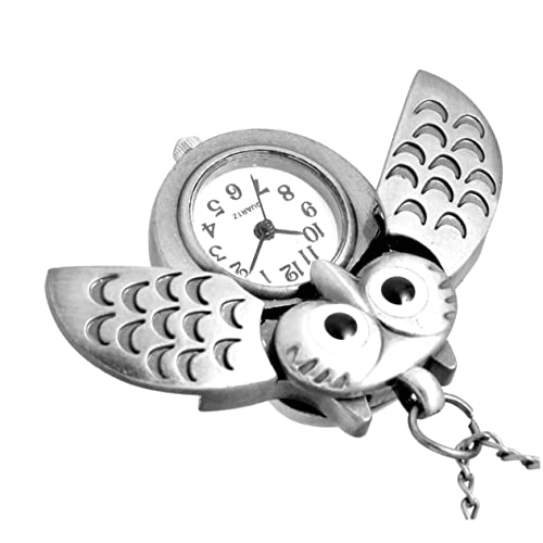 Mikikit Taschenuhr Vintage Retro Eulenform Silber Mechanische Taschenuhr für Herren Damen Kreative Halbmond Eulen Dekorativ für Freunde Familie Halskette Uhr von Mikikit