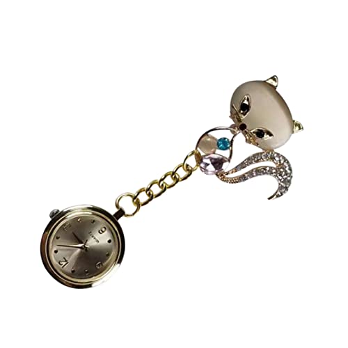 Mikikit Taschenuhr Fuchs Strass Intarsien Hängende Medizinische Uhr für Arzt Krankenschwester Brosche Anstecknadel Dekor (Golden) von Mikikit