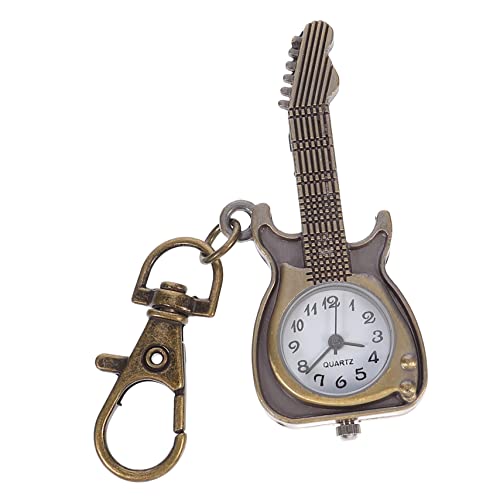 Mikikit Taschenuhr Gitarre Uhr Schlüsselanhänger Unisex Herrenen Gitarre Ring Vintage Fob Quarz Retro Anschauen Mann Gewöhnlicher Glasspiegel Bewegung von Mikikit