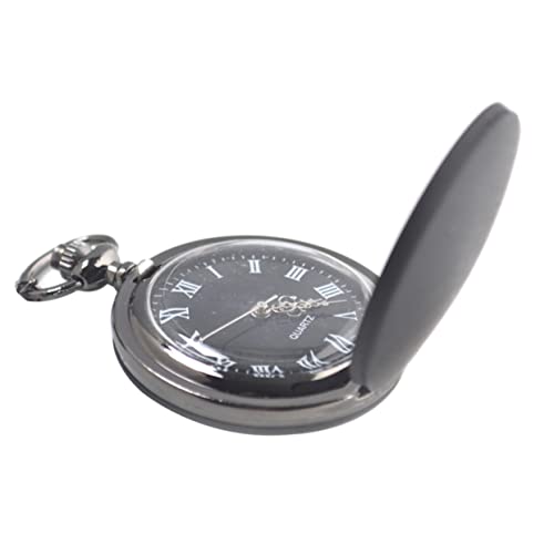 Mikikit Taschenuhr Vintage Quarz Schwarz Mattiert mit Kette Tragbare Unisex Uhr für Damen und Herren Freizeituhren Kleine Größe Leicht für Familie Liebhaber und Kollegen von Mikikit