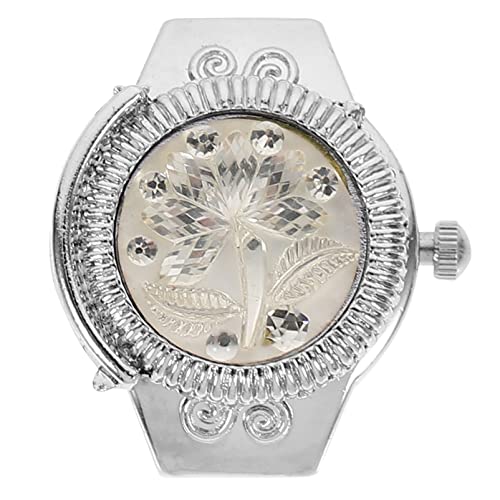 Mikikit Betrachten Verstellbare Flip-Uhr Uhren Uhr Mode Valentinstag Clamshell Finger Geschenk Rose Uhr: Vintage Thanksgiving Geburtstag Ringmuster Uhren mit Form Stilvolle Weiße Frauen von Mikikit