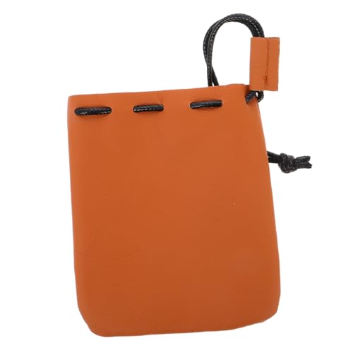 Mikikit Vintage Kordelzug Münzbeutel Kunstleder Kompakte Geldbörse mit Sicherem Verschluss Robustes Portemonnaie für Münzen und Karten Kleines Braunes Drawstring Coin Purse für Damen und von Mikikit