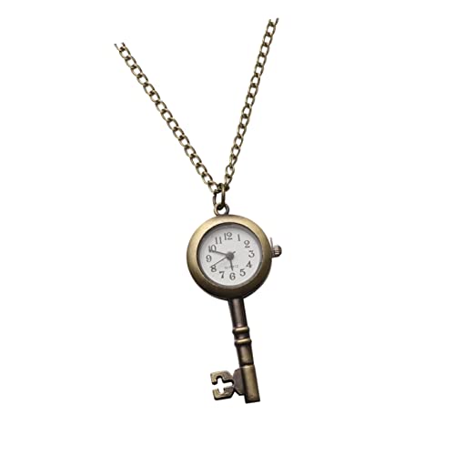 Mikikit Taschenuhr Vintage Retro Bronze Quarz Schlüsselanhänger Schlüsselform Kette Halskette für Damen Herren Modisch als Schmuck Accessoire von Mikikit