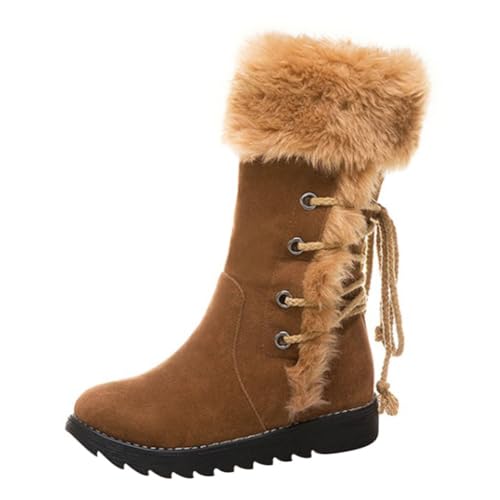 Mikikit Warme Damen Schneestiefel mit Schnürung Rutschfeste Winterboots Gefüttert Mittelhoch Modisch und Sicher für Kalte Tage von Mikikit