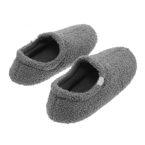 Mikikit Warme Hausschuhe Damen mit Memory Foam Rutschfeste Flauschige Indoor Slipper mit Sicherem Fersendesign Gemütliche Graue Komfort Pantoffeln von Mikikit