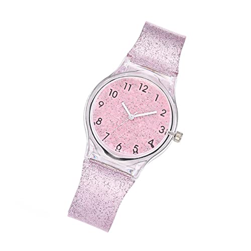 Mikikit Watch-Time Handgelenk Kreativ Rosa Für Mädchen Silikon Kinder Lesen Mode Lernen Kinder Damenrosa Mit Glitzer Glitzer Mädchenuhr Einfach Bunter Streifen Glänzendes Armband von Mikikit