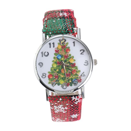 Mikikit Weihnachtsdekorationen Armbanduhr Dame Mit Handgelenk Urlaub Freizeit Gürtel Pu Stil Party Armbanduhren Schneeflocke Modisch Schmuck Baum Weihnachten Anhänger Quart Elegant Damen von Mikikit