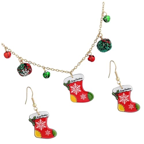 Mikikit Weihnachtsschmuck Damen Stylische Weihnachtsstrumpf Ohrstecker Halskette Festliches Schmuckset für Weihnachten Vielseitig Einsetzbar und Modisch für Weihnachtsfeiern von Mikikit