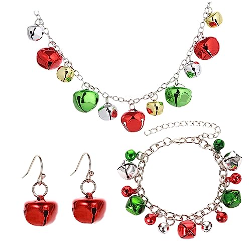 Mikikit Weihnachtsschmuck Set mit Bunten Glocken Farbiger Spitze Kupferanhänger Halskette Armband und Ohrringen für Festliche Partys und Weihnachtsfeiern von Mikikit