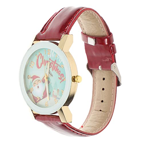 Mikikit Weihnachtsuhr Weihnachtsmann Uhr Strass Armbanduhr mit Krokodillederarmband Rot Einzigartiges Weihnachtsmann Muster für Frauen für Feiertage von Mikikit